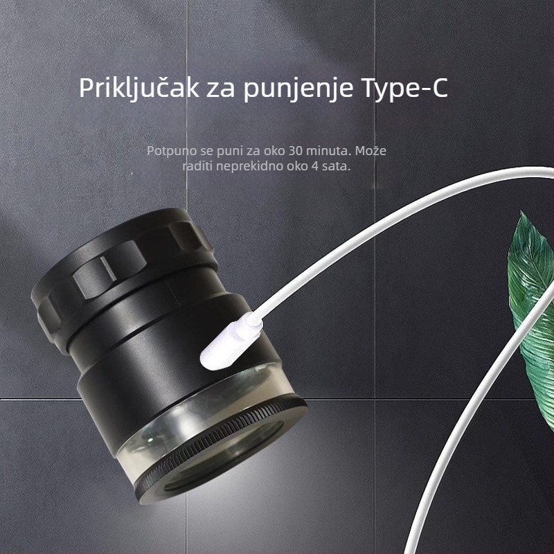 USB punjiva lupa s osvjetljenjem i mjernom trakom, prijenosna 10x lupa, tisk točkica na novčićima i tkaninama