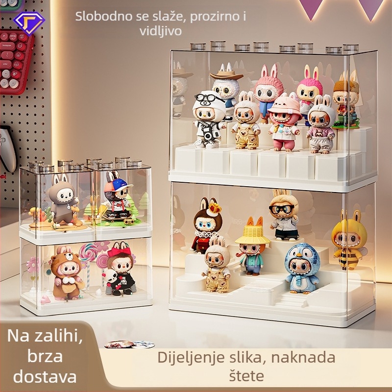 Prozirna akrilna vitrina s poklopcem za skladištenje blind box i LEGO igračaka – stolni organizator