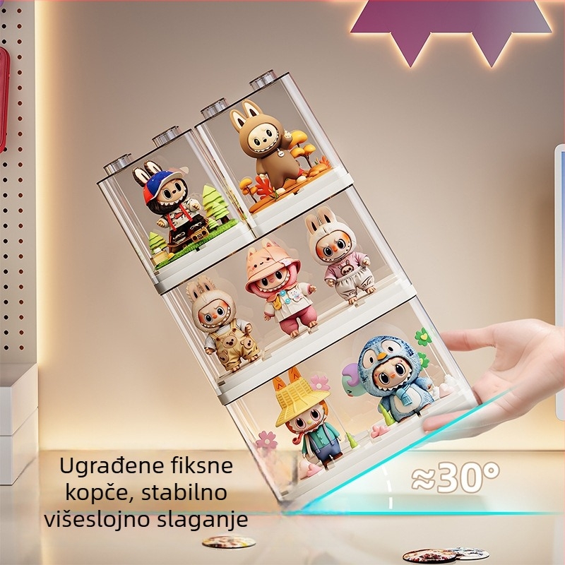 Prozirna akrilna vitrina s poklopcem za skladištenje blind box i LEGO igračaka – stolni organizator