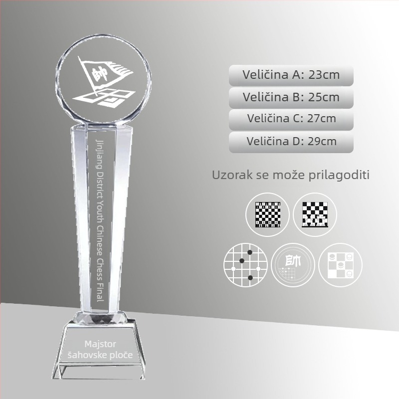Kristalni trofej od smole, graviran za šah, kineski šah, međunarodne dame i Go