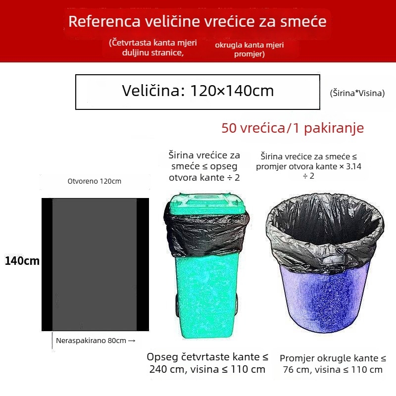 Velike vreće za smeće, izuzetno debeli, za kuhinju, hotel, upravljanje nekretninama, školu, komercijalnu upotrebu, visok kapacitet