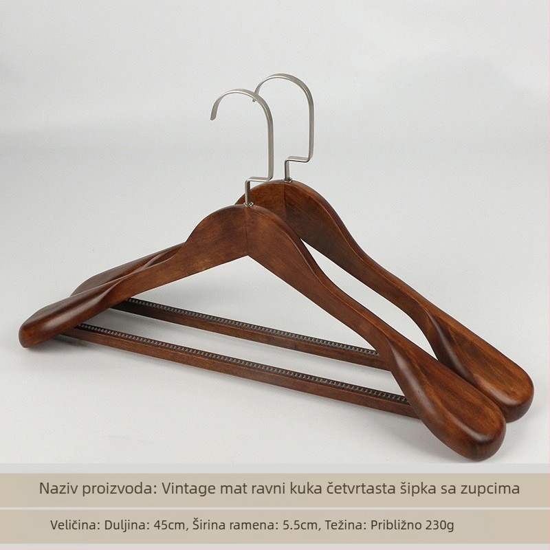 Debela drvena vješalica sa širokim ramenima, retro stil, kućna upotreba, protuklizno, bez tragova, za odjeću i hlače, skladištenje