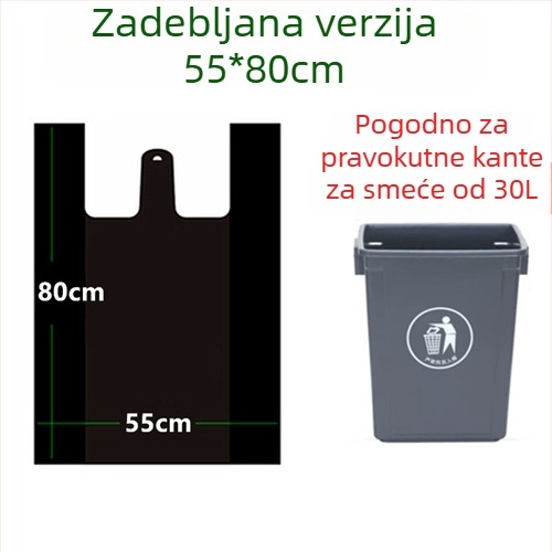 Velika vreća za smeće u stilu prsluka, prenosiva, ekstra debela, za komercijalnu upotrebu, za vanjsku upotrebu, crna.