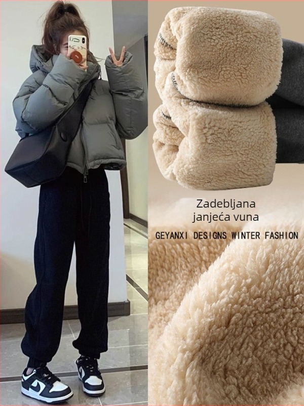 Damske jogger hlače s fleksom od ovčje vune, jesen-zima 2025, novi stil, za petites, tople i debele, za nošenje na otvorenom
