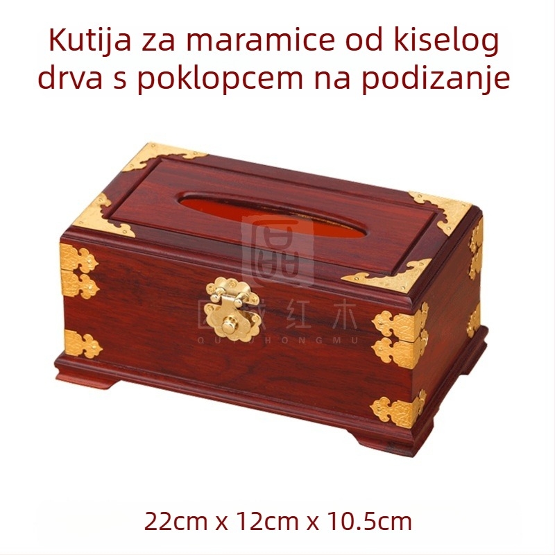 Kutija za salvete od ružinog drveta, kineskog stila, za dnevni boravak – drvena kutija za papirnate ubruse