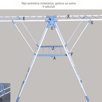 Stalak za sušenje odjeće od nehrđajućeg čelika s oblikom krila, sklopivi, s plastičnim dodacima, komplet od 8 kom.