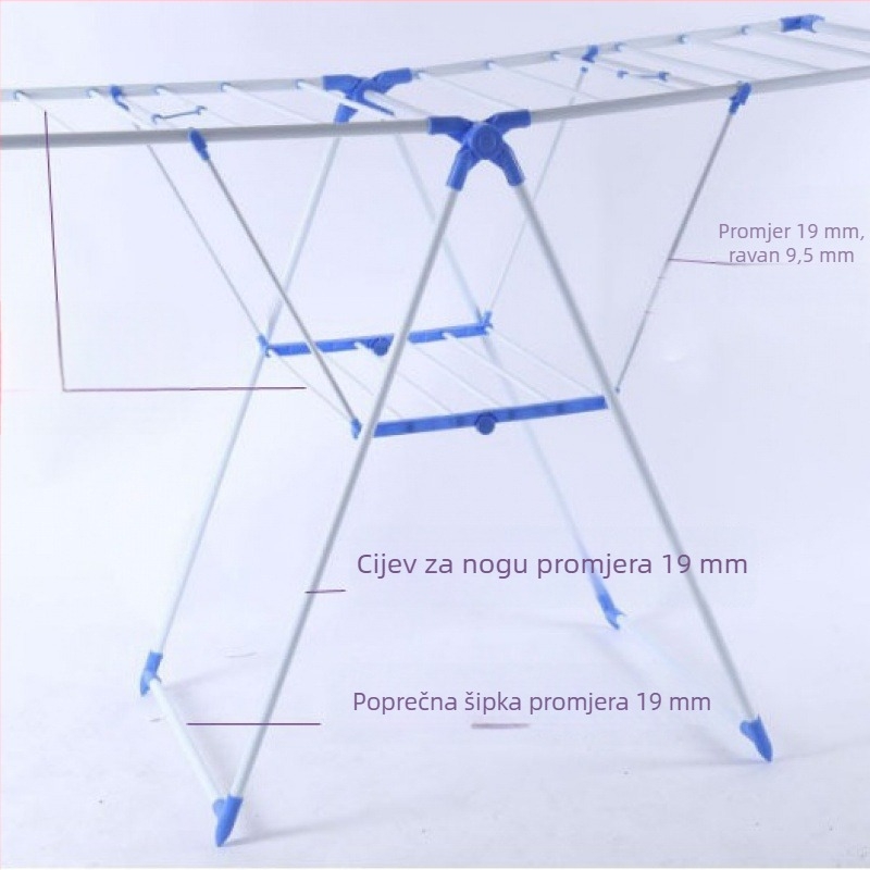 Stalak za sušenje odjeće od nehrđajućeg čelika s oblikom krila, sklopivi, s plastičnim dodacima, komplet od 8 kom.