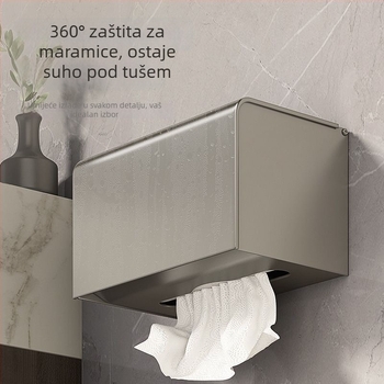 Vodootporan zidni držač za toaletni papir i maramice od nehrđajućeg čelika, s kupaonskim spremnikom za pohranu.