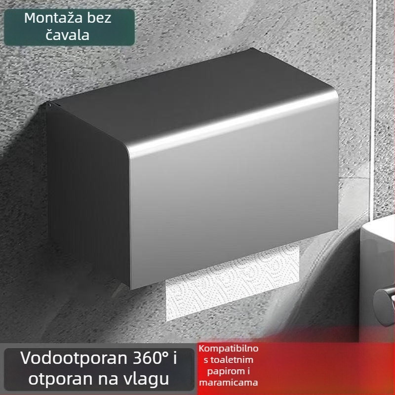 Vodootporan zidni držač za toaletni papir i maramice od nehrđajućeg čelika, s kupaonskim spremnikom za pohranu.