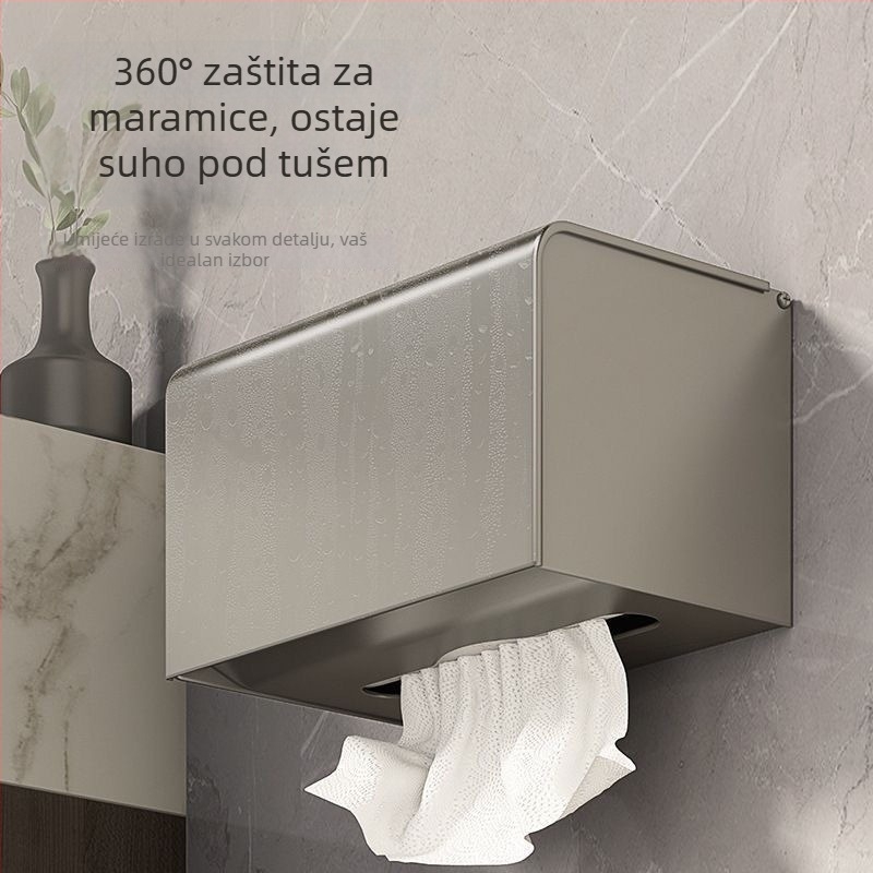 Vodootporan zidni držač za toaletni papir i maramice od nehrđajućeg čelika, s kupaonskim spremnikom za pohranu.