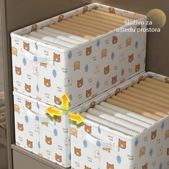 Sklopiva platnena kutija za odlaganje odjeće, organizator garderobe, s karikaturnim uzorkom, kapacitet 30–40 L