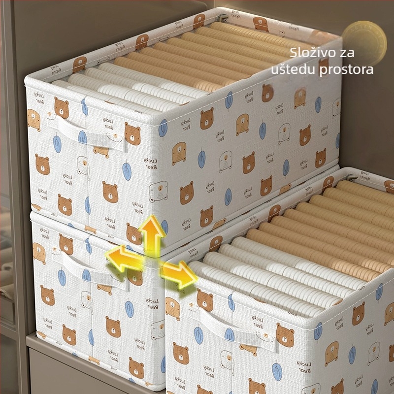 Sklopiva platnena kutija za odlaganje odjeće, organizator garderobe, s karikaturnim uzorkom, kapacitet 30–40 L