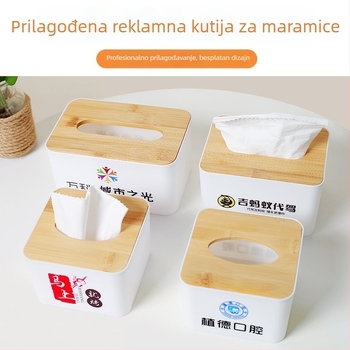 Prilagođena kutija za salvete s otiskom loga i drvenim poklopcem