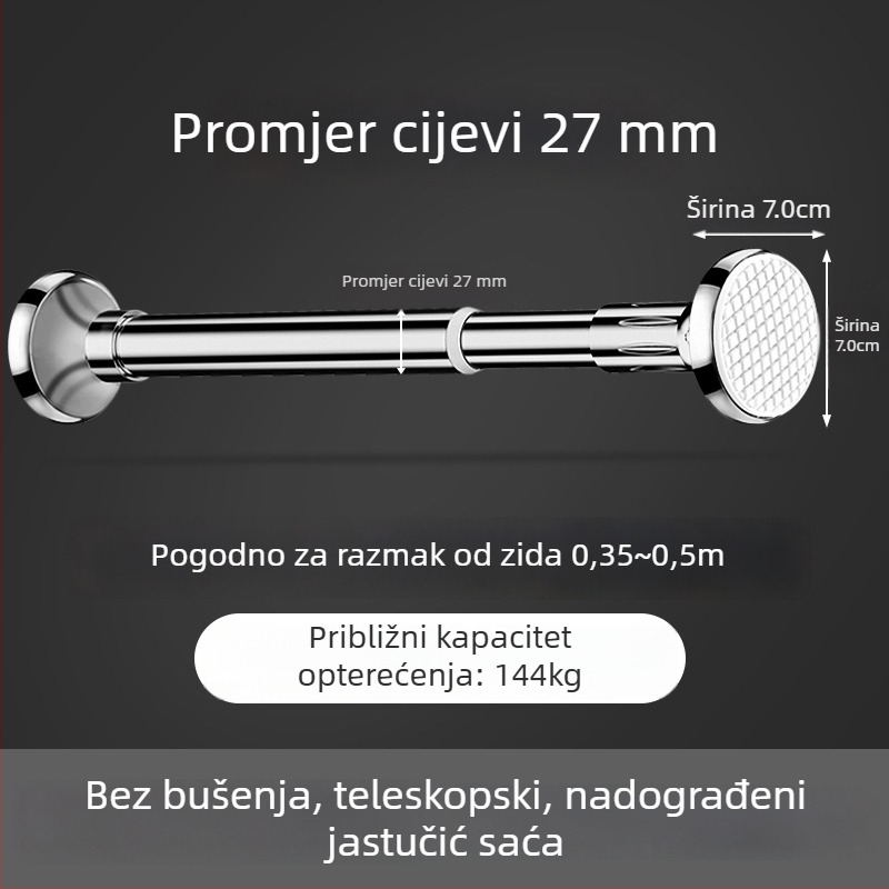 Nehrđajući čelični štap za sušenje odjeće za balkon, zidni fiksni tip, bez bušenja, proširiv, za kućnu uporabu
