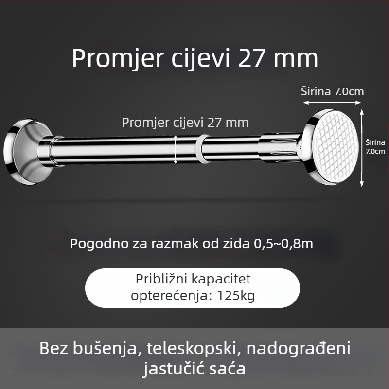 Nehrđajući čelični štap za sušenje odjeće za balkon, zidni fiksni tip, bez bušenja, proširiv, za kućnu uporabu