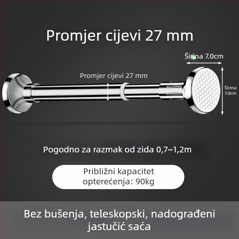 Nehrđajući čelični štap za sušenje odjeće za balkon, zidni fiksni tip, bez bušenja, proširiv, za kućnu uporabu