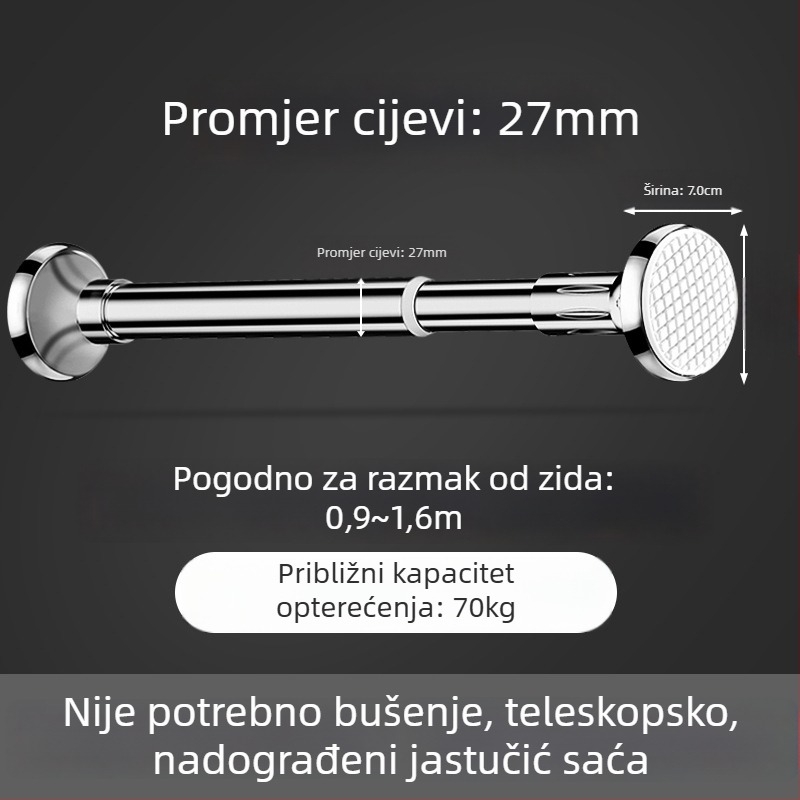 Nehrđajući čelični štap za sušenje odjeće za balkon, zidni fiksni tip, bez bušenja, proširiv, za kućnu uporabu