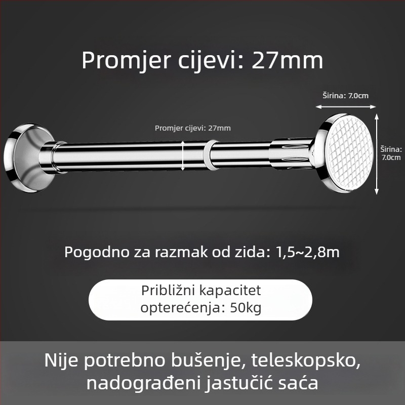 Nehrđajući čelični štap za sušenje odjeće za balkon, zidni fiksni tip, bez bušenja, proširiv, za kućnu uporabu