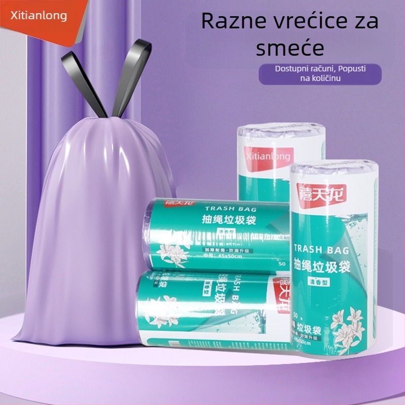 Vreće za smeće sa šnurkama, velike, ekstra debele, ravnog otvora, ljubičasto-crne
