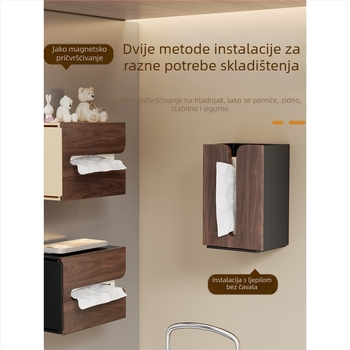 Kutija za maramice od orahova drveta s magnetskim bočnim držačem za kuhinju, bez bušenja, držač papirnatih maramica za kupaonu