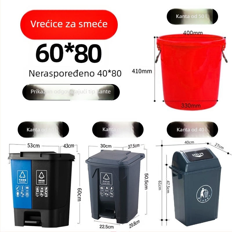Velike crne vreće za otpad za komercijalnu upotrebu, debele, polietilen, ravnog otvora