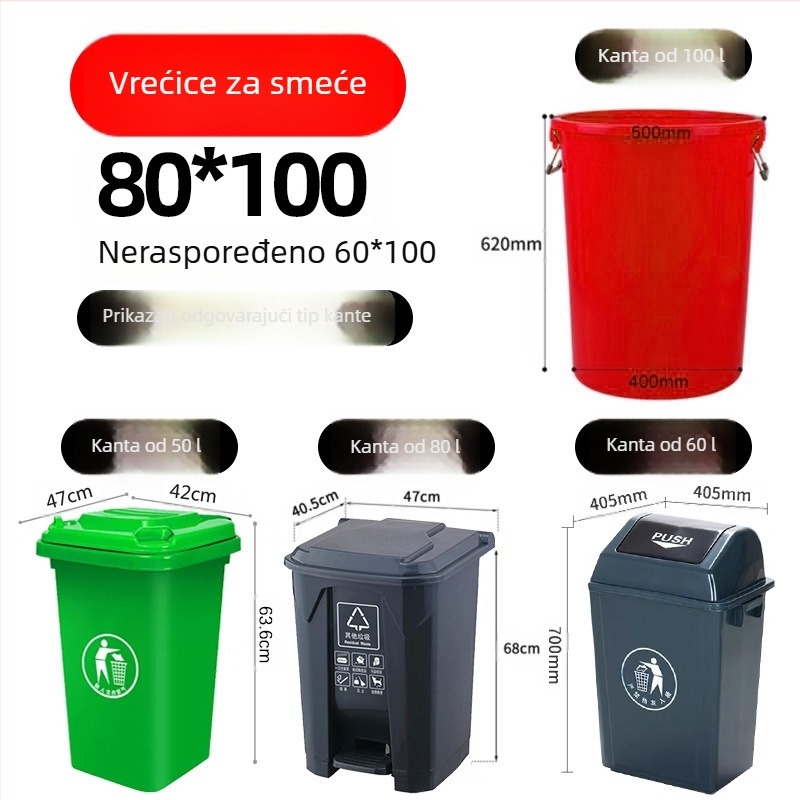 Velike crne vreće za otpad za komercijalnu upotrebu, debele, polietilen, ravnog otvora