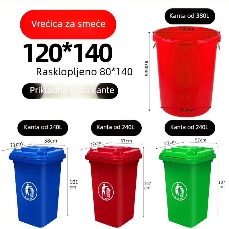 Velike crne vreće za otpad za komercijalnu upotrebu, debele, polietilen, ravnog otvora