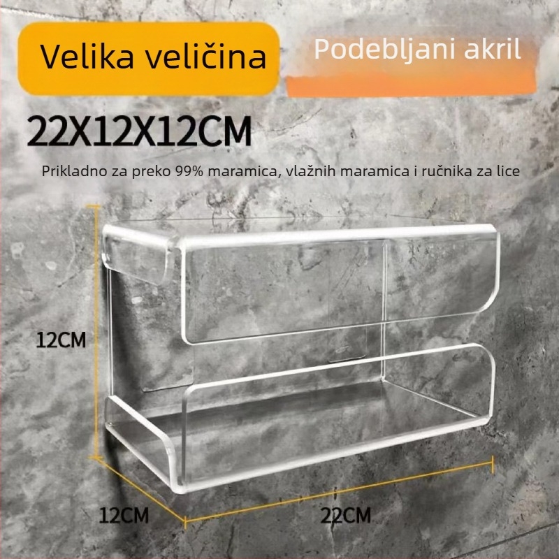 Prozirni zidni organizator za maramice sa ljepilom na stražnjoj ploči, bez bušenja, obrnuti dizajn