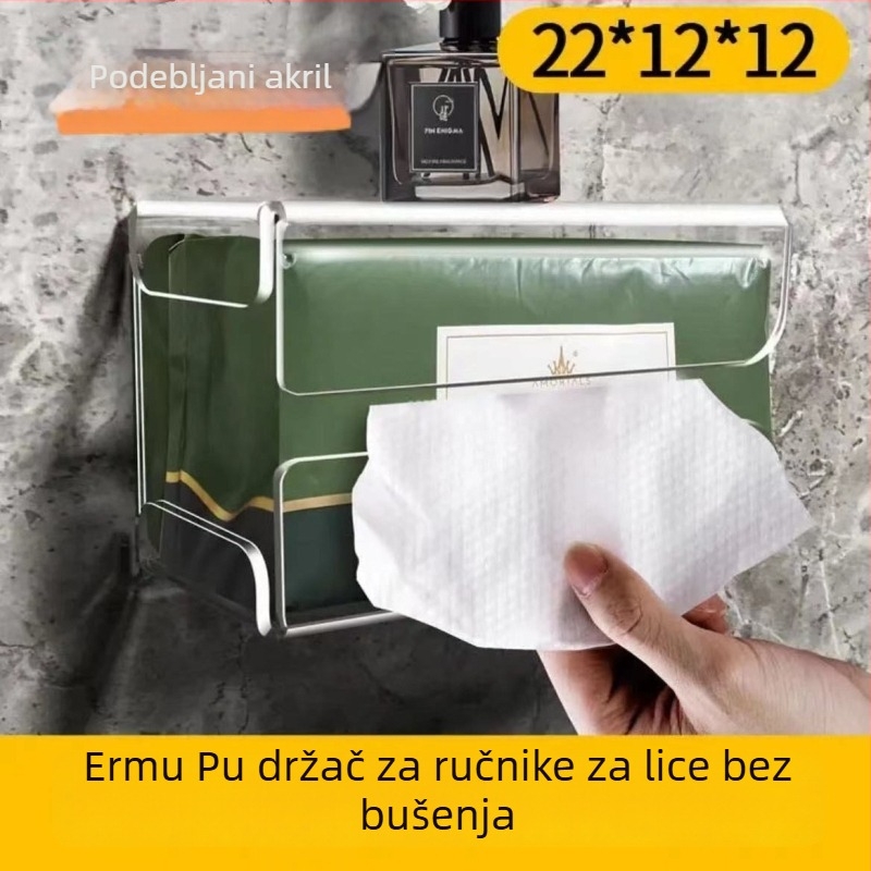 Prozirni zidni organizator za maramice sa ljepilom na stražnjoj ploči, bez bušenja, obrnuti dizajn