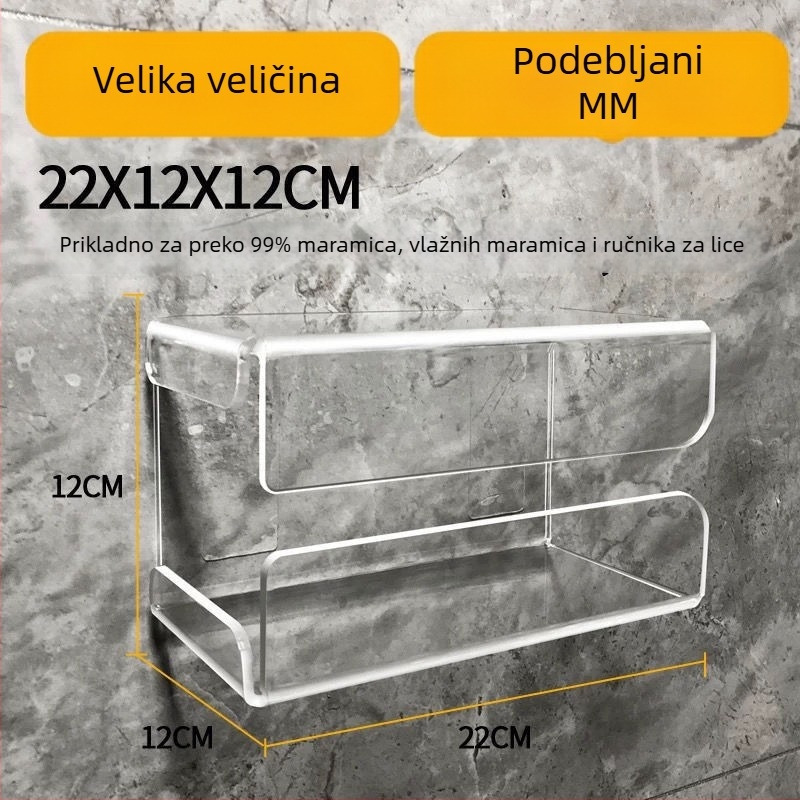 Prozirni zidni organizator za maramice sa ljepilom na stražnjoj ploči, bez bušenja, obrnuti dizajn