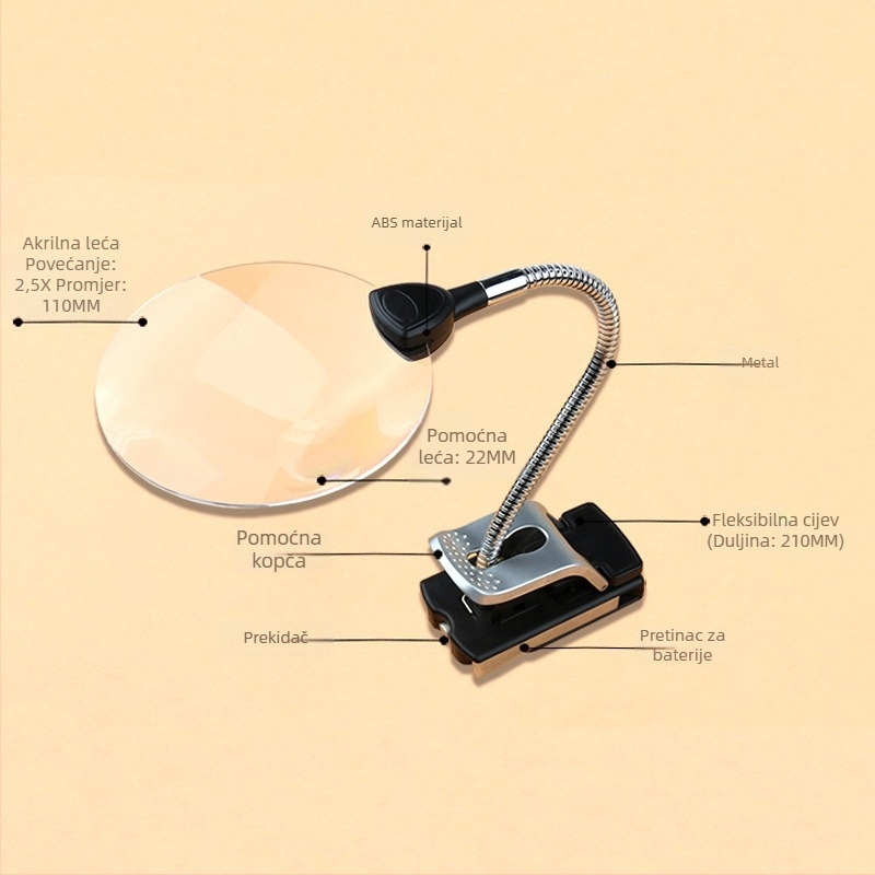 Chuda ST110 clip-on LED povećalo promjera 110 mm, 10× povećanje – kozmetičko ogledalo