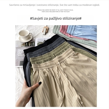 Svijetlozelene Yamamoto šortseve za žene, ice-silk materijal, visok pojas, široke nogavice, opušten stil, srednje duljine, ljeto 2026