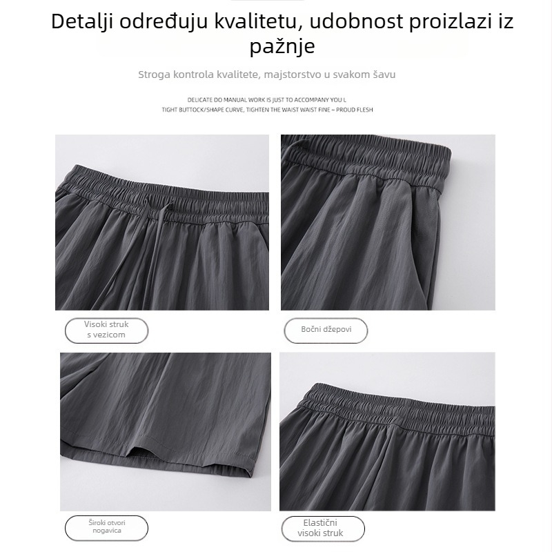 Svijetlozelene Yamamoto šortseve za žene, ice-silk materijal, visok pojas, široke nogavice, opušten stil, srednje duljine, ljeto 2026