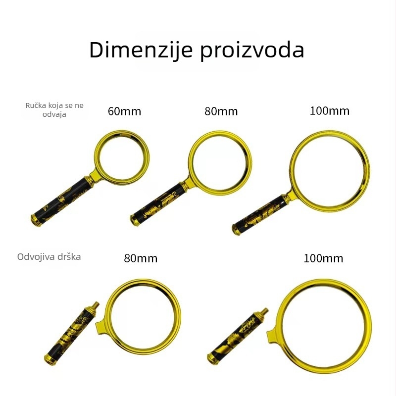 Lupa s drškom u obliku zmaja i motivom zmaja, 10× povećanje, poklon
