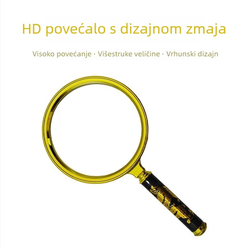 Lupa s drškom u obliku zmaja i motivom zmaja, 10× povećanje, poklon