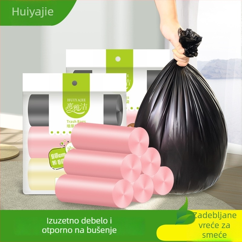 Crne debeli vrećice za smeće, velike veličine, plastične vrećice za kuhinju, stil prsluka, plosni otvor s ručkama