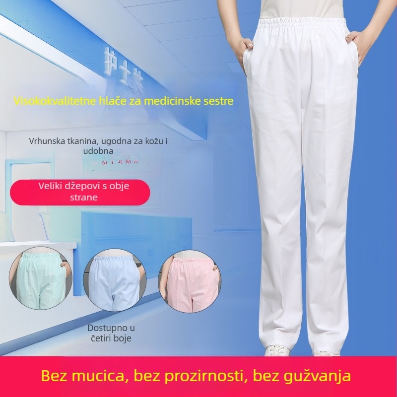 Ženske hlače za medicinsku sestru s elastičnim strukom, bijele, ružičaste ili plave, zdravstvene radne hlače za proljeće i jesen