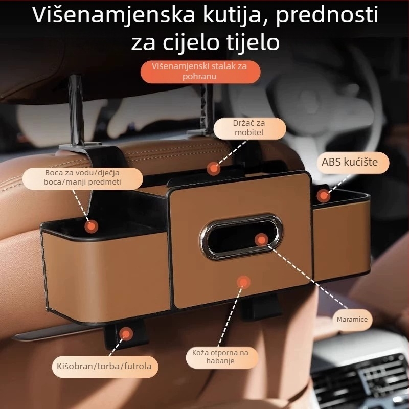 ABS pretinac za stražnje sjedalo s pretincem za maramice i držačem za čaše