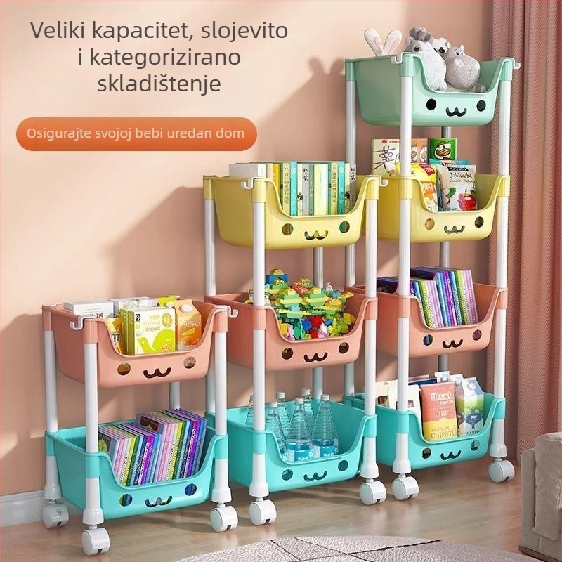 Petoslojni podni regał za skladištenje igračaka i kućanskih predmeta, s nasmiješenim licem, makaron bojama