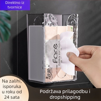 Zidna kutija za maramice za lice, prozirni dizajn, skladište u kupaonici i kuhinji, invertirani način ugradnje, lagani luksuz