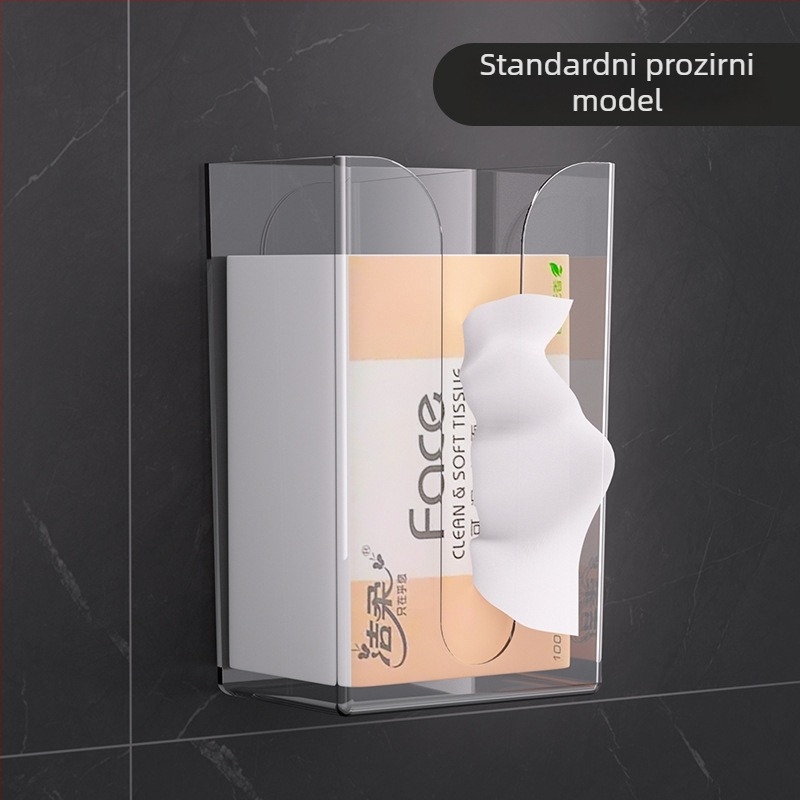 Zidna kutija za maramice za lice, prozirni dizajn, skladište u kupaonici i kuhinji, invertirani način ugradnje, lagani luksuz