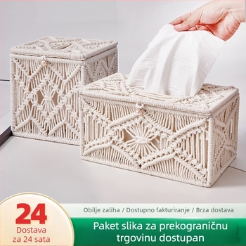Pletena kutija za maramice od pamukog užeta, nordijski dizajn za stol