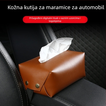 Kožna kutija za maramice za automobil, za naslon za ruku, fiksna, vodootporna, s otiskom loga, dimenzije 18 × 12 × 9,5 cm