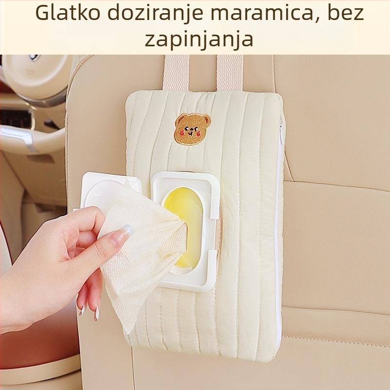 Držač maramica za auto – viseća vrećica za mokre maramice, crtić dizajn, za auto sjedalo i dječji kolica