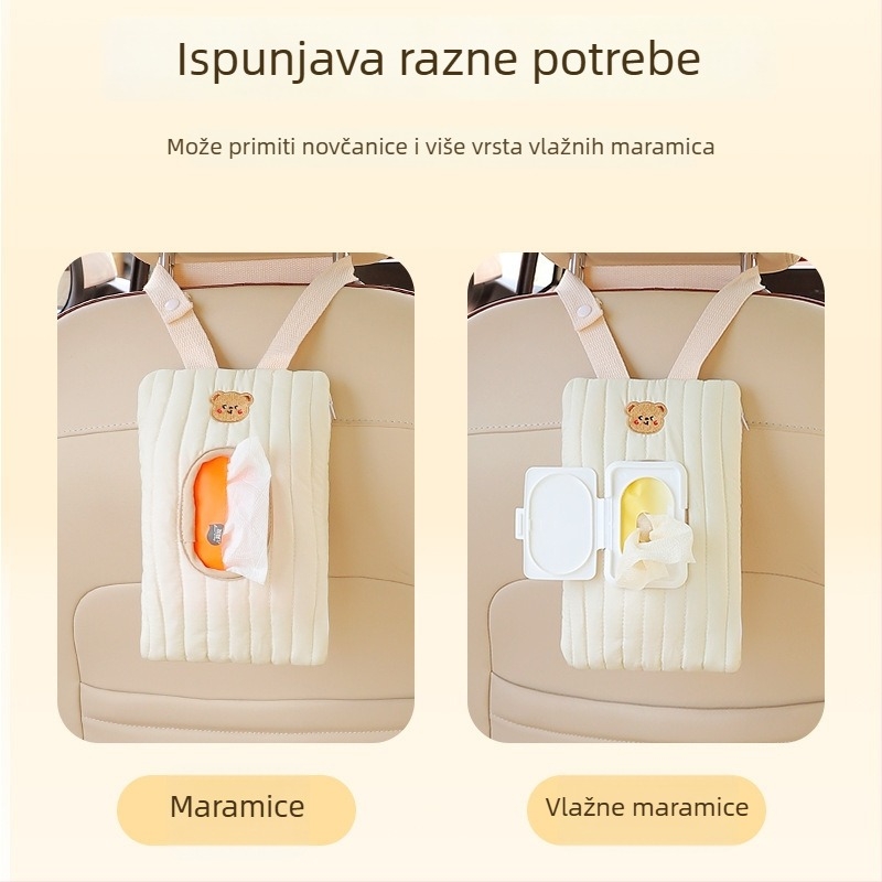 Držač maramica za auto – viseća vrećica za mokre maramice, crtić dizajn, za auto sjedalo i dječji kolica