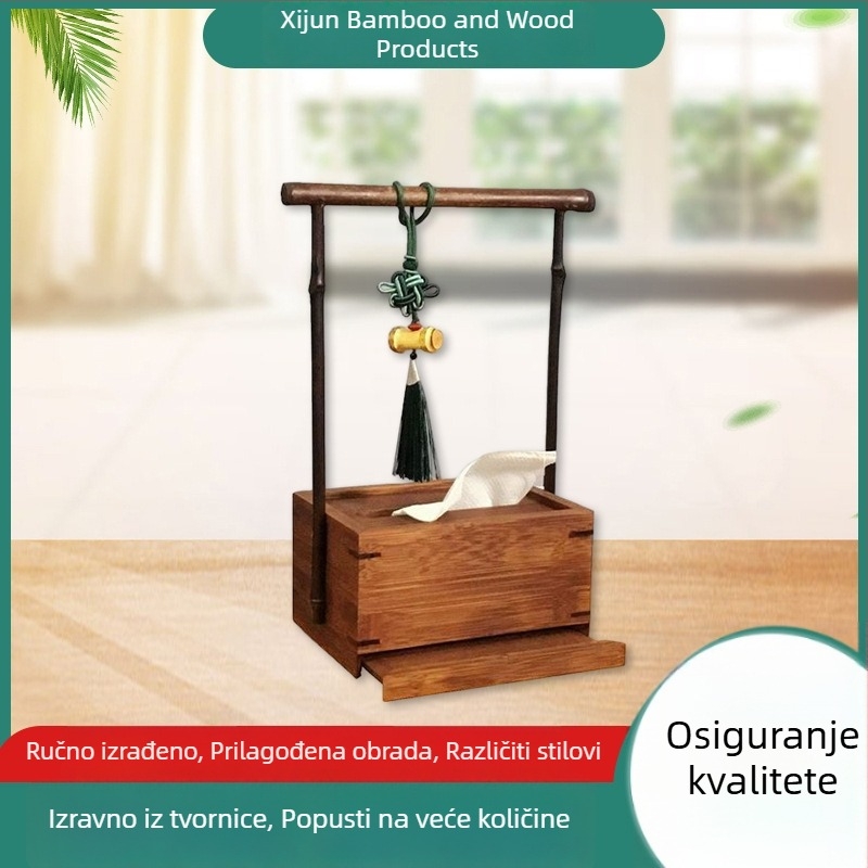 Ljubičasta kutija za maramice od bambuka za dnevni boravak i čajni stol – novi kineski stil, zen dekoracija