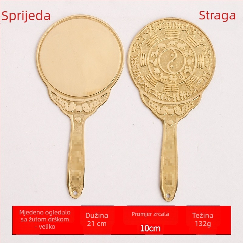 Bakreno ogledalo s dvanaest znakova zodijaka i ručkom, kućna dekoracija