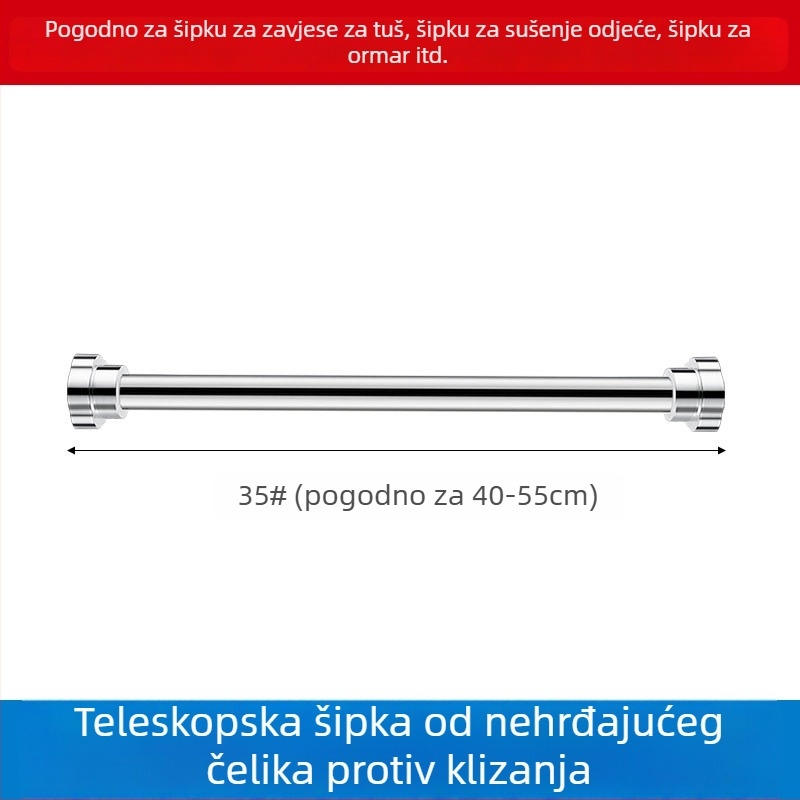 Nehrđava čelična teleskopna šipka za sušenje odjeće u kupaonici, šipka za zavjesu tuša i garderobu