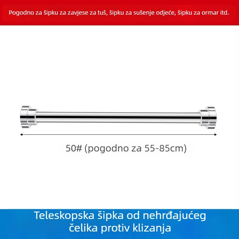 Nehrđava čelična teleskopna šipka za sušenje odjeće u kupaonici, šipka za zavjesu tuša i garderobu
