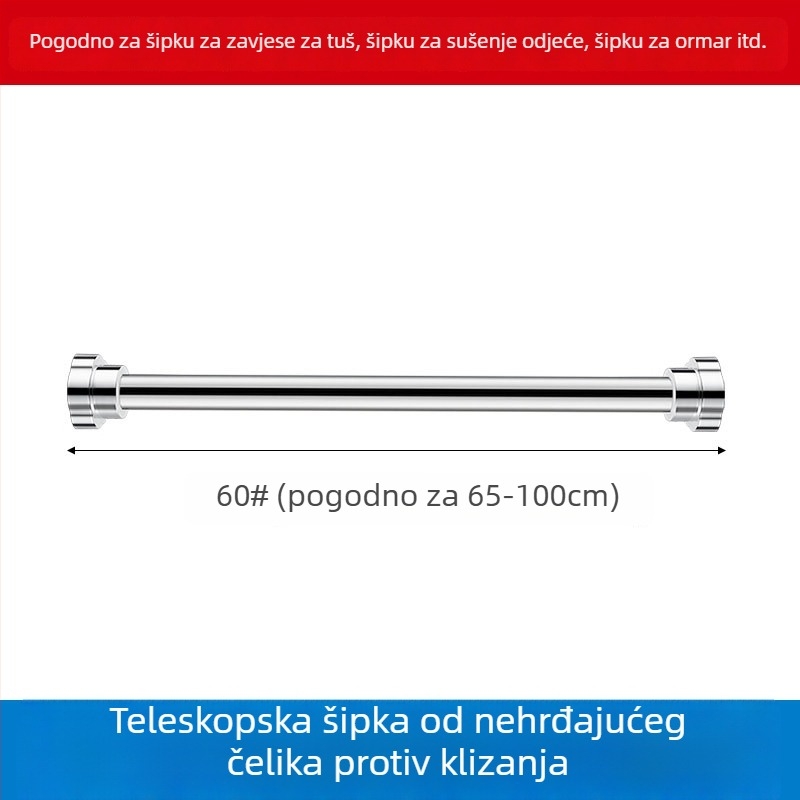 Nehrđava čelična teleskopna šipka za sušenje odjeće u kupaonici, šipka za zavjesu tuša i garderobu